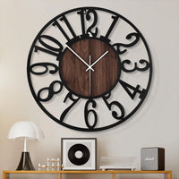 1 x RAW Customer Returns HAITANG 40cm Large Black Wall Clock, Living Room Clock, Decoration Vintage Style Silent Non-ticking Metal Wooden Wall Clock for Farmhouse, Dining Room, Bedroom, Kitchen, Home Wall Decoration - RRP €40.33