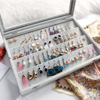 1 x RAW Customer Returns BIENSER earring storage, 40 pairs of earrings jewelry box girls, jewelry organizer box, jewelry organizer box, jewelry storage, velvet and glass, display case, lockable, dustproof, 35x24x5cm - RRP €23.99