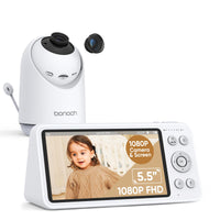 1 x RAW Customer Returns bonoch baby monitor with camera, local storage playback, 1080p HD camera display, baby monitor camera with audio 7800mAh, 1800ft, motion noise detection, hack-proof, additional 110 lens - RRP €196.63