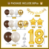 1 x Brand New 18th birthday decoration, 18th birthday boy girl, decoration for 18th birthday girl, sand white brown gold birthday garland with happy birthday banner and stars balloon - RRP €12.78