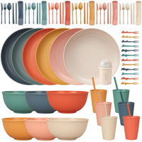 1 x RAW Customer Returns Unbreakable tableware set for 6 people, 66-piece camping tableware set, plastic tableware, picnic tableware sets, light, colorful, grill plastic serving plates, bowls, cutlery set - RRP €35.53