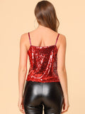 1 x RAW Customer Returns Allegra K women s sequin top glitter top spaghetti party club camisole metallic festival shirt top red S - RRP €40.99