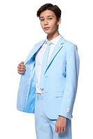 1 x RAW Customer Returns OppoSuits Cool Blue Solid Color Suit for Teenage Boys - Prom and Wedding Party Outfit - Include Blazer, Pants and Tie - Blue - RRP €65.5