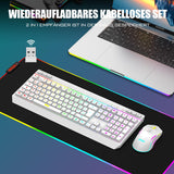 1 x RAW Customer Returns RedThunder K20 Rechargeable Wireless Keyboard and Mouse Set, QWERTZ DE Layout, RGB Backlight Multimedia Function Keys, 4800DPI Wireless Mouse for PC Mac Laptop White  - RRP €60.49