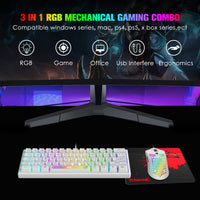 1 x RAW Customer Returns 60 percent mini gaming keyboard and mouse set white, QWERTY layout RGB rainbow LED illuminated mechanical feel, ergonomic, 12000 DPI honeycomb, USB wired for PC PS4 Xbox laptop - RRP €40.9