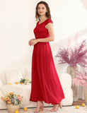 1 x RAW Customer Returns DRESSTELLS evening dresses women elegant for wedding lace dress chiffon bridesmaid dress bridesmaid dress long prom dress beach dress red S - RRP €64.99