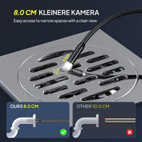 1 x RAW Customer Returns Endoscope camera with light 10M, QIMIC endoscope IP67 1080P HD pipe camera channel camera with 8 LEDs, 2.4 IPS screen inspection camera live image with 2X zoom semi-rigid cable 32.8FT, 2600mAh battery - RRP €49.99