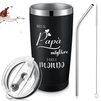 9 x Brand New Hestya Thank You Gift for Dad Coffee Mug Made of Stainless Steel Sei il Migliore Pap del Mondo Thermal Mug with Lid and Straw Thank You Gift Idea for Father Father s Day 600 ml  - RRP €183.6