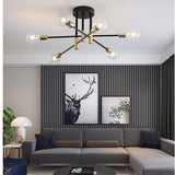 1 x RAW Customer Returns wenppran Industrial Bedroom E27 Ceiling Lights Modern Suspension Living Room Chandelier Black Metal Sputnik Ceiling Lamp 180 Adjustable Angle 6 Lights Semi-collection Semi-recessed Chandelier - RRP €59.99