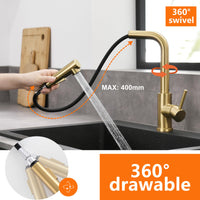 1 x RAW Customer Returns Tohlar low pressure kitchen faucet gold, golden kitchen faucet extendable low pressure with magnetic shower, stainless steel kitchen faucet 3 connections, 2 jet types low pressure sink faucet 360 rotatable - RRP €80.66