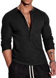 1 x RAW Customer Returns Muscle Cmdr Men s Long Sleeve Shirt, Henley Waffle Shirts Casua Long Sleeve T-Shirt with 5 Button Placket, Long Sleeve Thermal T-Shirt Black S - RRP €23.74