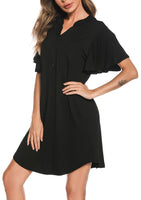 1 x RAW Customer Returns Wikoan Women s Nightgown, Cotton 3 6 Sleeve Night Dress with Soft Buttons, Women s Nightwear with Pockets, Black, L - RRP €24.0