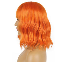 1 x RAW Customer Returns LANCAINI Wavy Wig With Bangs Women s Short Wigs Curly Wavy Bob Synthetic Cosplay Wig for Girls Daily Use Colorful Wigs Orange  - RRP €20.17