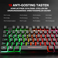 1 x RAW Customer Returns Rii Gaming Keyboard PC, RGB Keyboard Wired, Rainbow Illuminated Keyboard LED, Gaming Keyboard Ideal for Gamers Office German Layout  - RRP €13.61