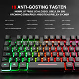 1 x RAW Customer Returns Rii Gaming Keyboard PC, RGB Keyboard Wired, Rainbow Illuminated Keyboard LED, Gaming Keyboard Ideal for Gamers Office German Layout  - RRP €13.61