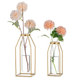 1 x RAW Customer Returns Sziqiqi Metal Test Tube Flower Vase - Gold Frame Vase with Glasses 19.5 24.5cm Modern Wire Vase for Living Room Table Decoration Design Geometric Vase for Rose Plants Pampas Dried Flowers - RRP €23.15