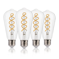 1 x RAW Customer Returns FLSNT Edison vintage light bulb E27, ST58 retro LED spiral filament lamps, 4W replaces 40W , 2200K warm white, not dimmable, CRI90, clear glass, pack of 4 - RRP €24.99