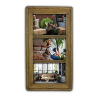 1 x Brand New HAES DECO - Multi picture frame collage rustic wooden picture gallery Malaga in brown - with stand wall mount - for 3 photos 10x15 cm format 35.5 x 20 cm - MP11415-2 - RRP €30.0