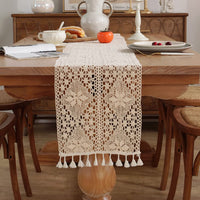 1 x RAW Customer Returns meioro Crocheted Table Runner, 30x160cm Lace Boho Table Linen Classic Beige Wedding Tablecloth Vintage Tassel Table Decoration for Kitchen Dining Holiday Party Decoration Tablerunner - RRP €11.09