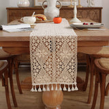 1 x RAW Customer Returns meioro Crocheted Table Runner, 30x160cm Lace Boho Table Linen Classic Beige Wedding Tablecloth Vintage Tassel Table Decoration for Kitchen Dining Holiday Party Decoration Tablerunner - RRP €11.09