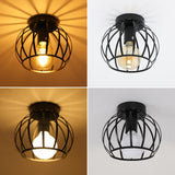 1 x RAW Customer Returns Goeco ceiling light vintage, industrial pendant light metal in cage shape, retro ceiling lamp E27 hanging lamp lampshade for corridor, balcony and dining room, 20cm, black - RRP €21.99