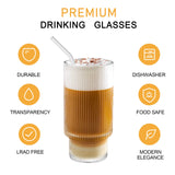 1 x RAW Customer Returns  4 PACK, 330 ML DESIGN MASTER ribbed glass tumblers with straws, stackable glassware, origami style, perfect for whiskey, beer, cocktail, iced coffee and iced tea. - RRP €10.48