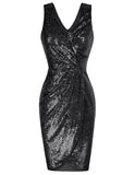 1 x RAW Customer Returns GRACE KARIN V-Neck Glitter Dress Sequins Pencil Dresses Party Elegant Cocktail Dress Black M - RRP €40.33