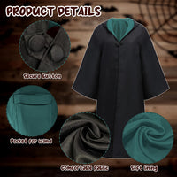 1 x RAW Customer Returns TUNAON Harry costume 6-piece set for adults and children, including wizard cape, wand and tie. for Halloween, carnival, cosplay and birthday, rituals full green, S  - RRP €19.2