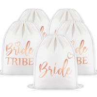 1 x RAW Customer Returns Weewooday 5 Pack Bride Drawstring Gym Bag Including 1 Bride Bag and 4 Bride Tribe Bags Canvas Gym Bag Bridal Party Backpack Gifts for JGA Wedding Engagement Rose Bronzing  - RRP €24.19