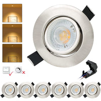 1 x RAW Customer Returns BOYIR LED recessed spotlight 3 levels dimmable ultra flat 230 6W 550LM ceiling spot 3000K warm white recessed lights with 45 swivel, IP44 ceiling spotlights, recessed spots for living room, bathroom, kitchen, set of 6 - RRP €40.33