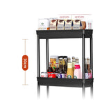 1 x RAW Customer Returns WASJOYE Narrow trolley with 4 levels, kitchen shelf and niche shelf on wheels, plastic kitchen trolley, serving trolley on hooks, shelf on wheels for kitchen, bedroom, office, bathroom black  - RRP €20.16