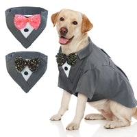 1 x Brand New IECOii Dog Tuxedo Suit with 2 Neckerchiefs with Bow Tie, Dog Wedding Outfit for Small Medium and Large Dogs, Pet Dog Costume Halloween Christmas Birthday Party Dog Clothes Costume - RRP €20.4