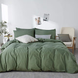 1 x RAW Customer Returns Lanqinglv Dark Green Bed Linen 200x200cm Cotton Renforce Reversible Bed Linen with Zip Plain Double Bed Duvet Cover - 1 Duvet Cover and 2 Pillowcases 80x80cm - RRP €38.3