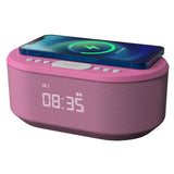 1 x RAW Customer Returns Alarm clock radio with USB charger, Bluetooth speaker, wireless charging, alarm clock charging station with dimmable LED display - mains operated digital alarm clock without ticking gray  - RRP €26.82