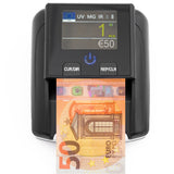 1 x RAW Customer Returns Banknote validator money counting machine banknotes 2in1 - insert individually - banknote validator counterfeit money detection with UV MG IR for false euro, pound, dollar notes - mobile scanner test light compact - RRP €89.99