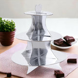 3 x Brand New MIJOMA Etagere Cake Stand Serving Stand Muffin Stand made of Cardboard 3 Tiers, for Cupcakes Pastries Birthday Party Coffee Table Wedding Baby Showers, Reusable Silver Metallic  - RRP €35.82