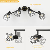 1 x RAW Customer Returns FORCOSO ceiling spotlight black swiveling 350 , spots ceiling light 4 flames metal ceiling lamp spotlight, E14 vintage ceiling spots wall spotlight, ceiling kitchen lamp kitchen living room hallway wall lamp - RRP €41.99