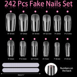 13 x Brand New 242 pieces press on nails, nails to stick on, stable fake nails, strong gel nails, tips for gel nails, nail tips, artificial nails with nail files and box for nail salons DIY nail art 12 sizes  - RRP €104.65