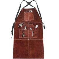 1 x RAW Customer Returns Yorbay Leather Welding Apron with 5 Pockets and Adjustable Straps, Heat Resistant Flame Retardant Tool Aprons, for Blacksmith, Carpenter - RRP €30.24