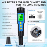 1 x RAW Customer Returns Homcoice PH Meter 4 in 1 TDS EC Temperature, pH Value Tester IP67 Waterproof Pool pH Meter 0.01 High Precision Digital Water Tester Drinking Water with ATC Function - RRP €36.99