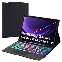 1 x RAW Customer Returns ROOFEI Galaxy Tab S9 S9 FE case with keyboard 11 inch Galaxy Tab S9 removable keyboard with touchpad, 3-zozen 7-color lighting - wireless German QWERTZ layout keyboard for Samsung Tab S9 FE - RRP €59.99