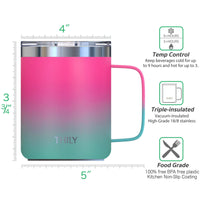 1 x RAW Customer Returns THILY Stainless Steel Vacuum Insulated Travel Mug with Handle, Leak-Proof Lid, Keeps Coffee Cold or Hot, Ombre Pink Green - RRP €21.17