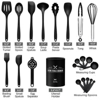 1 x RAW Customer Returns 22 Piece Kitchen Utensil Set, Wildone Silicone Cooking Utensils Cooking Cutlery Set with Utensil Holder, Heat Resistant Cookware Set, Non-Stick Coating, Dishwasher Safe Black  - RRP €19.99