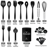 1 x RAW Customer Returns 22 Piece Kitchen Utensil Set, Wildone Silicone Cooking Utensils Cooking Cutlery Set with Utensil Holder, Heat Resistant Cookware Set, Non-Stick Coating, Dishwasher Safe Black  - RRP €19.99