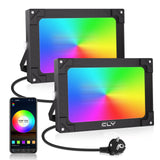 1 x RAW Customer Returns CLY RGB LED spotlights, 2 pieces 42W RGB spotlights, color changing floodlights with Bluetooth APP and remote control, dimmable 16 million colors and 20 modes, music synchronization for garden tree spotlights - RRP €44.36