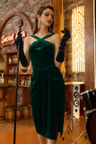 1 x RAW Customer Returns Belle Poque Women s Christmas Dress Pencil Dress Bodycon Velvet Dress Halter Sheath Dress Cocktail Dress Party Dark Green S - RRP €28.22