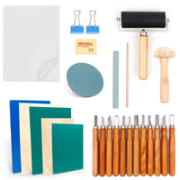 1 x RAW Customer Returns 27 Piece Lino Cutting and Printing Set, Block Printing Starter Kit, with Stamp Block, Sculpting Tools, Tracing Papers and Mixing Block for Stamp Carving and Printmaking - RRP €39.31