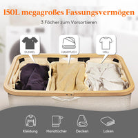 1 x RAW Customer Returns Lifewit 150L laundry basket with lid, laundry collector with lid, laundry basket laundry sorter 3 compartments, laundry sorting system laundry baskets with bamboo handles and 3 removable laundry bags, beige - RRP €44.08