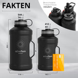 1 x RAW Customer Returns BeMaxx drinking bottle stainless steel ACTIVE FLASK straw 3 lids Large 1.3 liter sports bottle BPA-free leak-proof suitable for carbonated drinks, 2l XL water bottle sports outdoor fitness water bottle - RRP €32.99