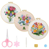 1 x Brand New Mecmbj embroidery kit beginner, Embroidery kit 3 sets for beginners Starter kit with floral design, with embroidery hoop, stamped fabric, colored threads, needles and tools - RRP €19.2